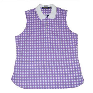 NWT Ralph Lauren Polo Golf Women's Sleeveless Gingham Cotton Polo Shirt XL